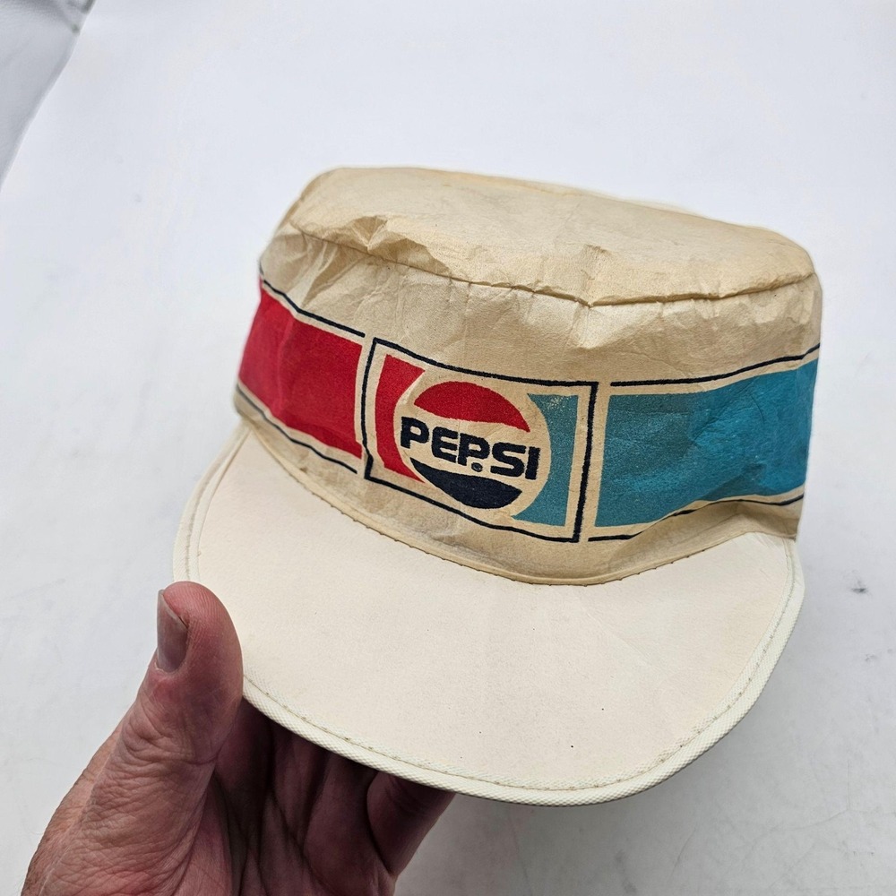 Vintage Pepsi Paper Hat Cap Red Blue White Adcap Line USA Promo Soda Pop